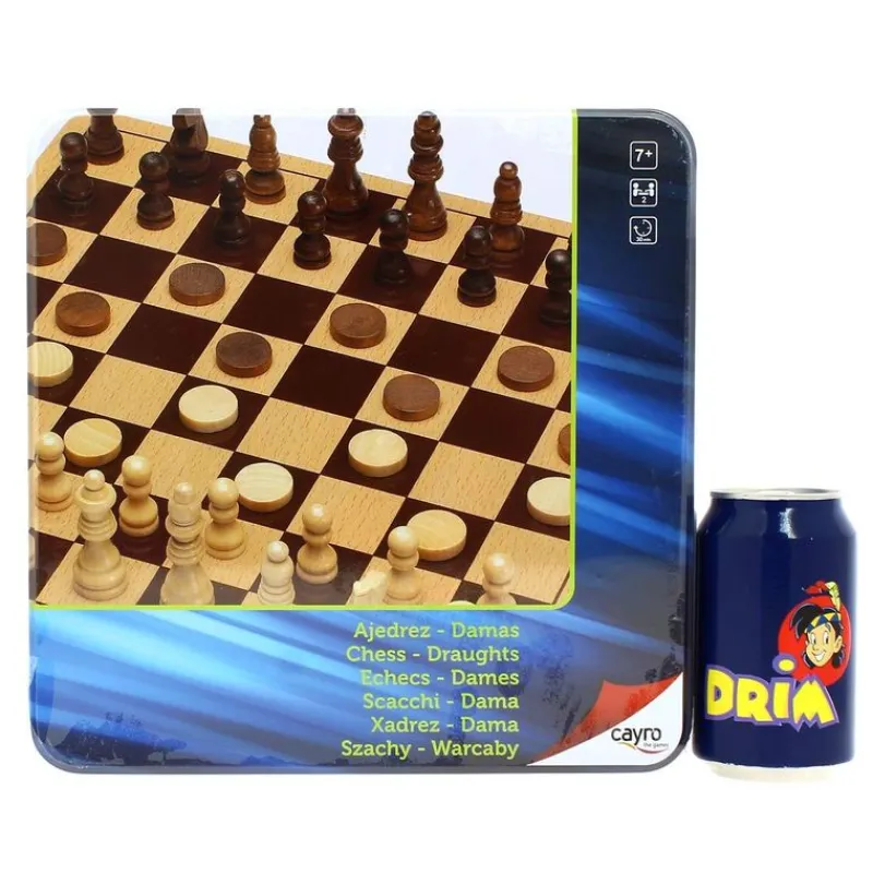 CAYRO Juegos De Mesa|Ajedrez y Damas en Caja de Metal