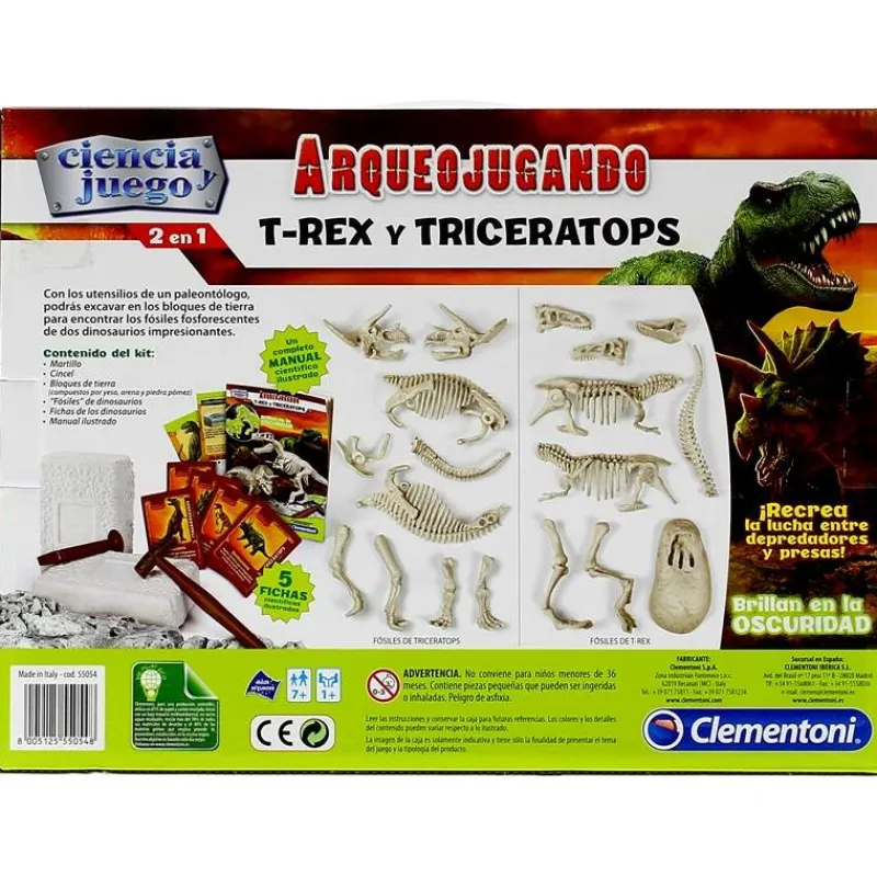 CLEMENTONI Arqueojugando T-Rex y Triceratops- Juegos Y Juguetes Educativos
