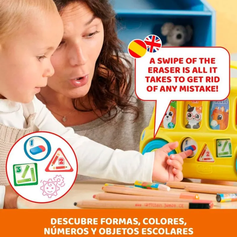 CHICCO Primera Infancia Y Preescolar|Autobús Escolar Electrónico Educativo Bilingüe