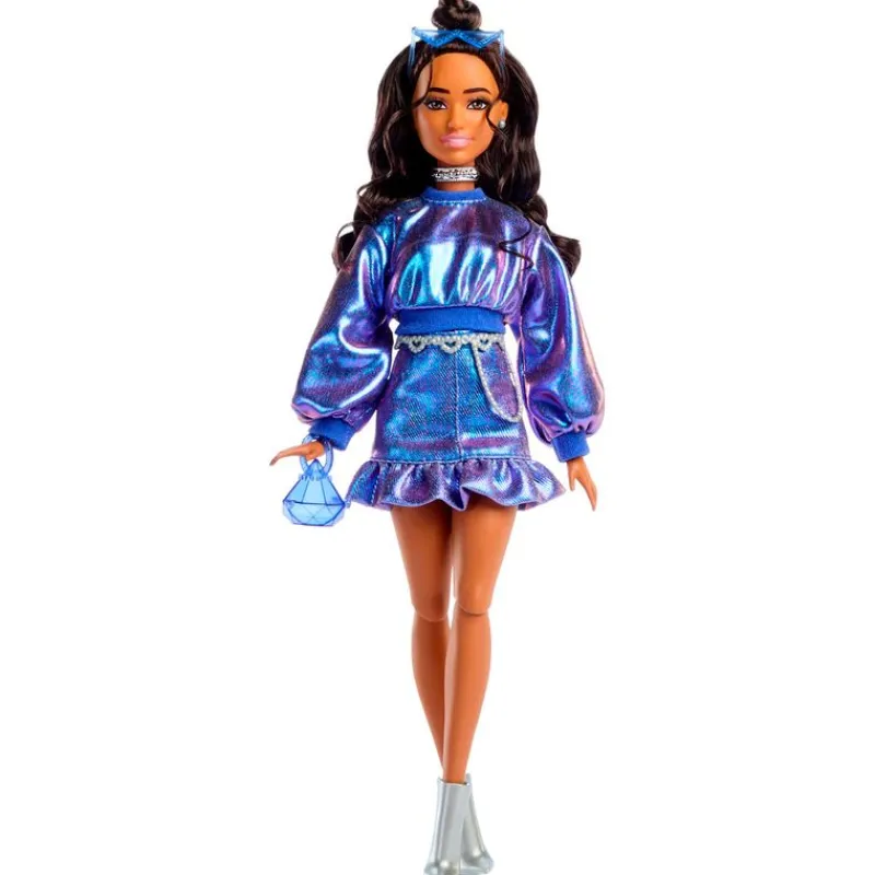 MATTEL Barbie Deluxe Style nº 7 Muñeca Morena Conjunto Azul Metalizado- Barbie Colección|Muñecas