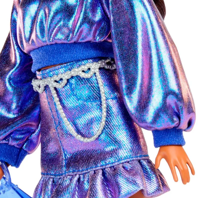 MATTEL Barbie Deluxe Style nº 7 Muñeca Morena Conjunto Azul Metalizado- Barbie Colección|Muñecas