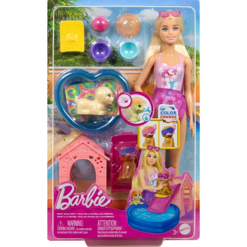 MATTEL Barbie Fiesta de Cachorros en la Piscina- Muñecas