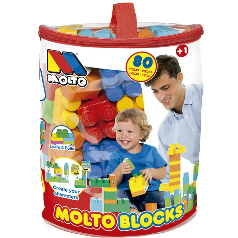 MOLTO Puzzles Y Construcciones|Primera Infancia Y Preescolar|Bolsa Bloques 80 Piezas