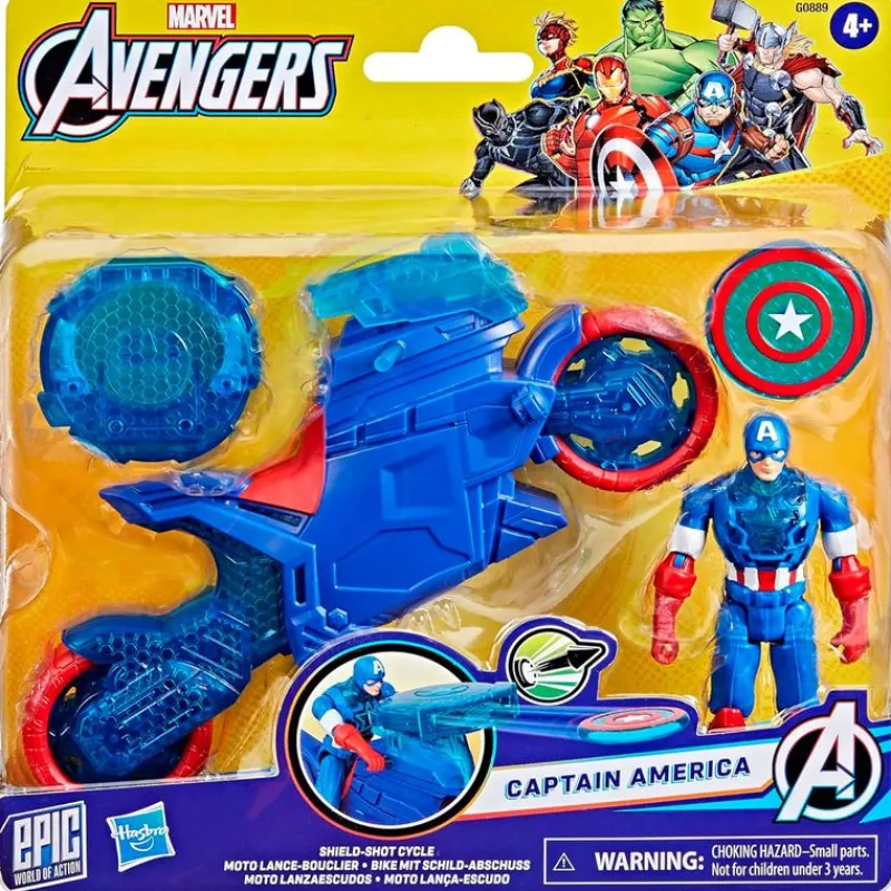 HASBRO Marvel|Figuras Y Figuras De Acción|Capitán América Epic World of Action Moto Lanza Escudos