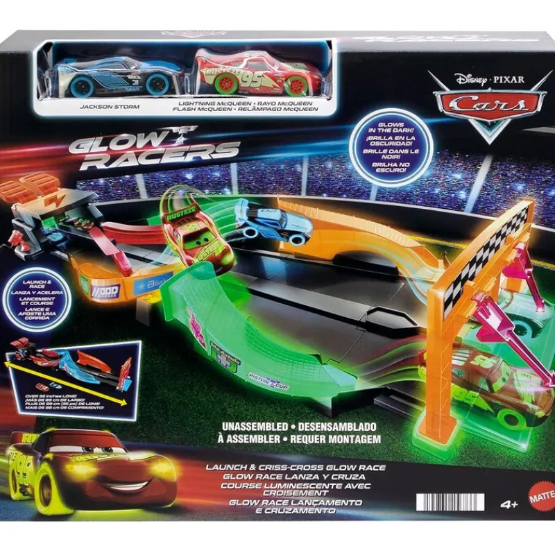 MATTEL Cars Pista Glow Race Lanza y Cruza- Vehículos, Trenes Y Parkings