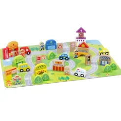 MOLTO Ciudad Bloques de Madera- Juegos De Madera|Vehículos, Trenes Y Parkings