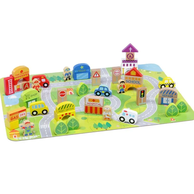 MOLTO Ciudad Bloques de Madera- Juegos De Madera|Vehículos, Trenes Y Parkings