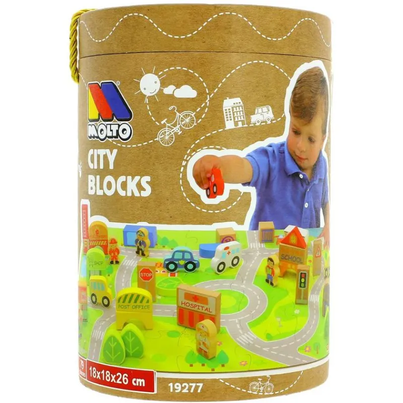 MOLTO Ciudad Bloques de Madera- Juegos De Madera|Vehículos, Trenes Y Parkings