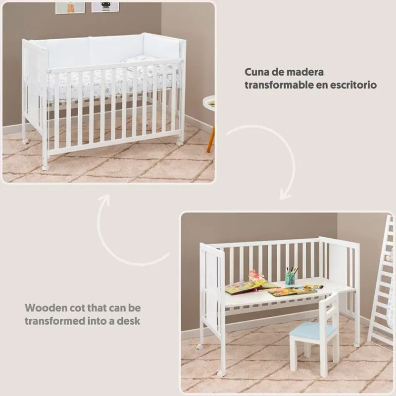 INTERBABY Cunas|Juegos De Madera|Cuna colecho Bear transformable en escritorio