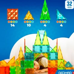 SELECCION DRIM Geomag Magnetic Tiles Azulejos Gemas 32 Piezas- Puzzles Y Construcciones