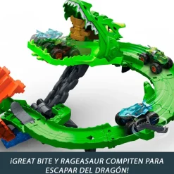MATTEL Vehículos, Trenes Y Parkings|Hot Wheels Monster Trucks Destrucción Dragón de Sharks vs. Dinos.