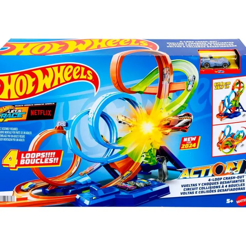 MATTEL Hot Wheels Pista Colisión de 4 Loopings- Vehículos, Trenes Y Parkings