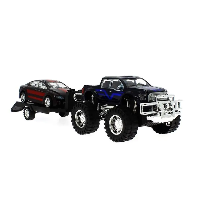 DRIM DISCOUNT Vehículos, Trenes Y Parkings|Jeep de Juguete con Remolque y Coche Rojo y Negro
