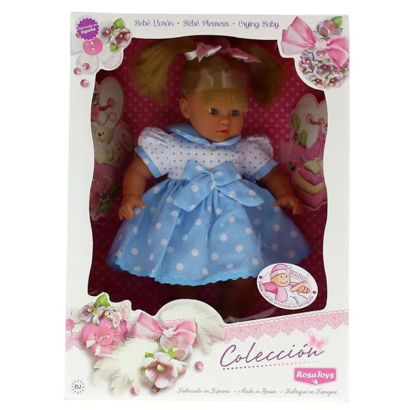 ROSA TOYS Lara la Muñeca Bebé Llorona con Vestidito Azul- Muñecas