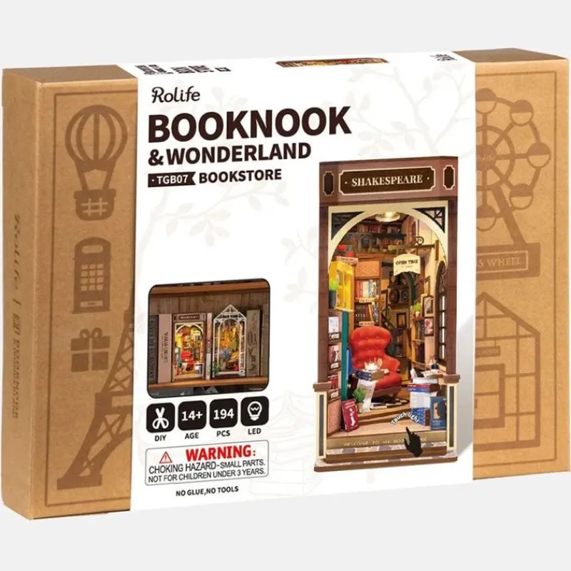 MADNESS TOYS Juegos De Construcción|Puzzles Y Construcciones|Librería Maqueta Madera Book Nook Sujetalibros