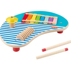 FISHER PRICE Juegos De Madera|Instrumentos Musicales|Mesa de Madera con 3 Instrumentos de Percusión