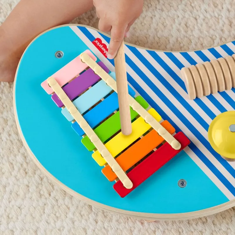 FISHER PRICE Juegos De Madera|Instrumentos Musicales|Mesa de Madera con 3 Instrumentos de Percusión