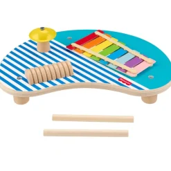 FISHER PRICE Juegos De Madera|Instrumentos Musicales|Mesa de Madera con 3 Instrumentos de Percusión