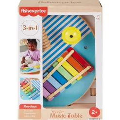 FISHER PRICE Juegos De Madera|Instrumentos Musicales|Mesa de Madera con 3 Instrumentos de Percusión
