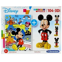 CLEMENTONI Mickey Mouse Puzzle 104 Piezas con modelo 3D- Puzzles Y Construcciones