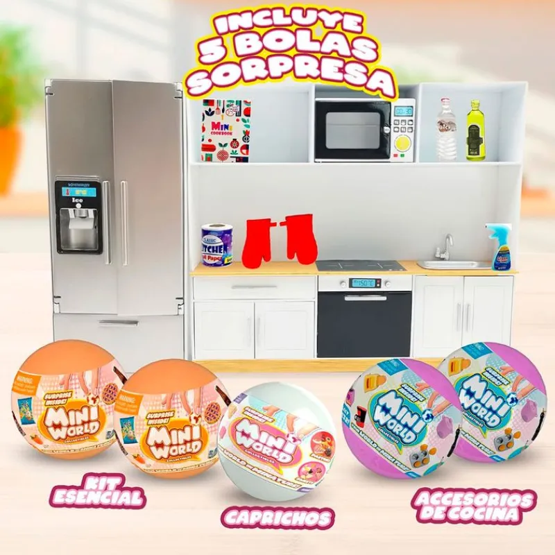 BIZAK Mini World Playset Cocina + 5 Bolas- Muñecas
