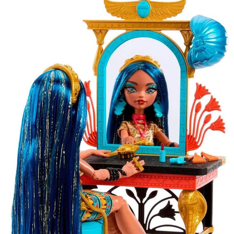 MATTEL Monster High Muñeca Cleo De Nile con Tocador y Accesorios- Monster High Colección|Halloween