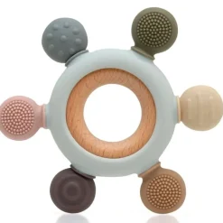KIOKIDS Chupetes Y Dentición|Juegos De Madera|Mordedor madera y silicona sensorial