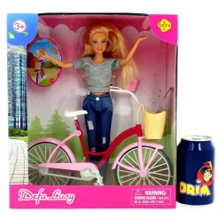 DRIM DISCOUNT Muñeca Fashion Gris con Bicicleta- Muñecas