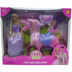 DRIM DISCOUNT Muñeca Vestido Lila y Caballo- Muñecas