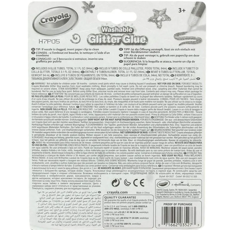 CRAYOLA Manualidades|Pack 9 Pegamentos Purpurina Lavables