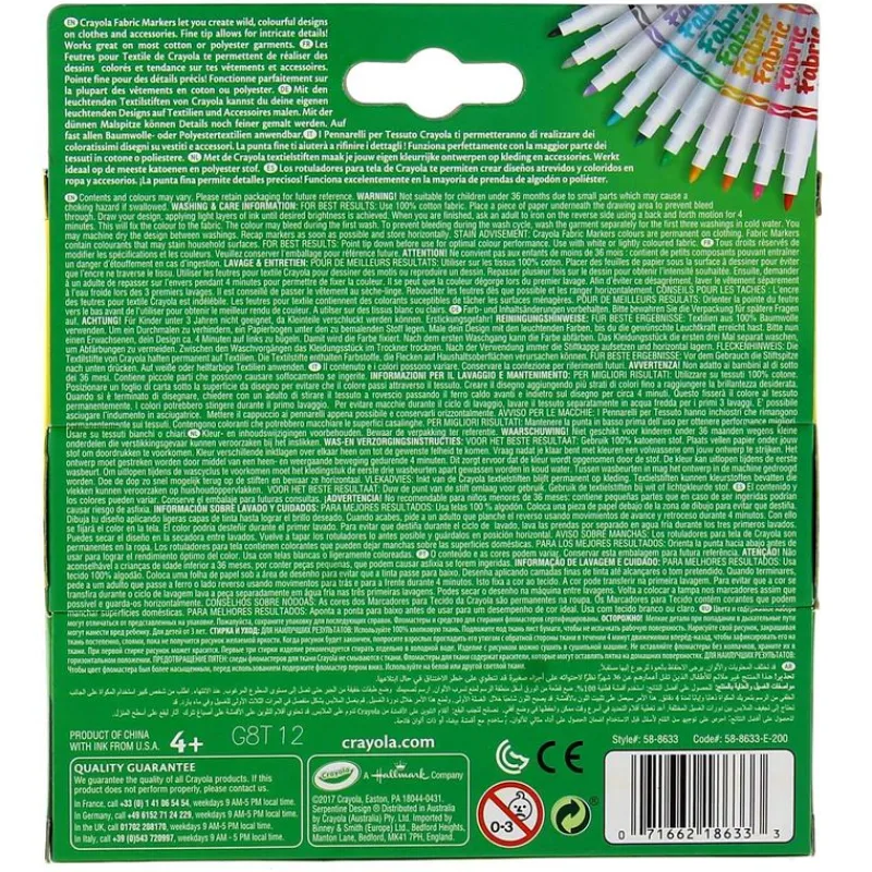 CRAYOLA Pack 10 Rotuladores de Tela- Manualidades