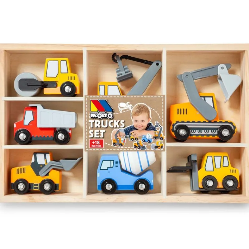 MOLTO Vehículos, Trenes Y Parkings|Primera Infancia Y Preescolar|Pack Camiones de Construcción Madera
