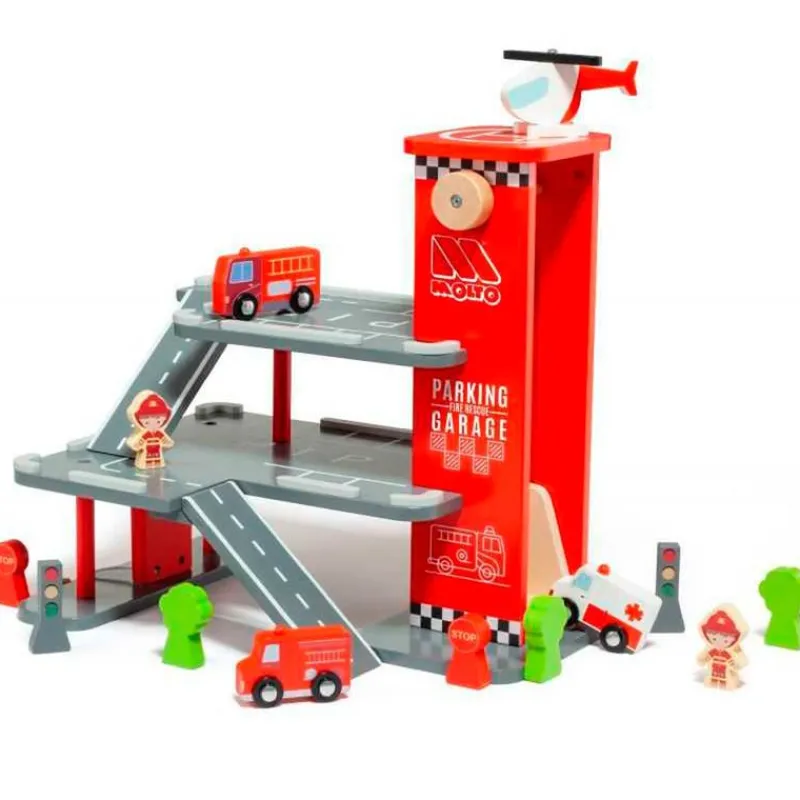 MOLTO Parking de Madera Infantil Emergencias- Vehículos, Trenes Y Parkings|Juegos De Madera