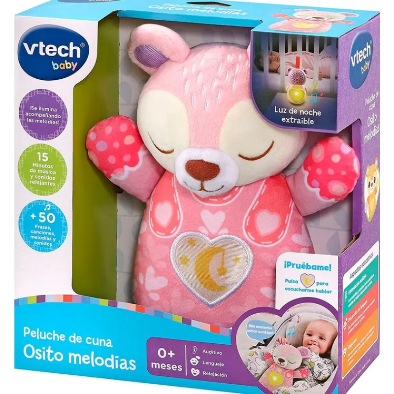 VTECH Peluche de Cuna Osito Melodías Rosa- Primera Infancia Y Preescolar