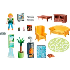 PLAYMOBIL Dollhouse Sala de Estar con Fuego- Playmobil