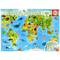 EDUCA Puzzles Y Construcciones|Puzzle Mapamundi Animal 150 Piezas