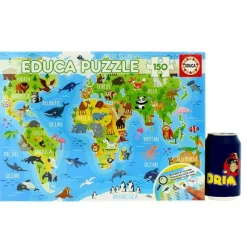 EDUCA Puzzles Y Construcciones|Puzzle Mapamundi Animal 150 Piezas