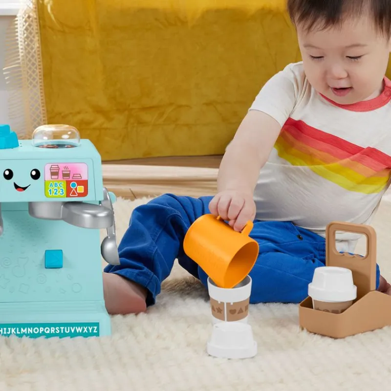 FISHER PRICE Ríe y Aprende Máquina de Café con Accesorios de Cafetería- Primera Infancia Y Preescolar|Juegos Y Juguetes De Imitación