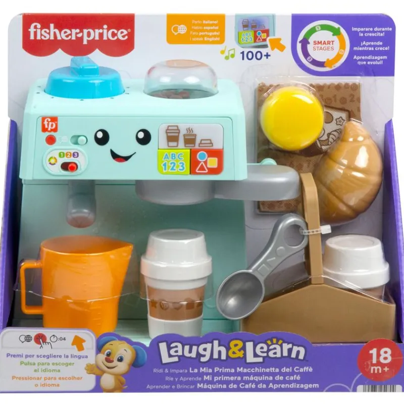 FISHER PRICE Ríe y Aprende Máquina de Café con Accesorios de Cafetería- Primera Infancia Y Preescolar|Juegos Y Juguetes De Imitación