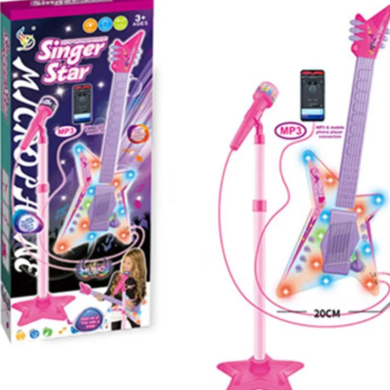 DRIM DISCOUNT Singer Star Guitarra Eléctrica Infantil con Micro Rosa- Instrumentos Musicales