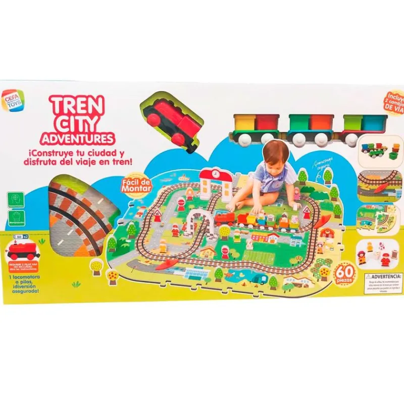 CEFA Tren City Adventures con Alfombra Infantil- Vehículos, Trenes Y Parkings|Primera Infancia Y Preescolar