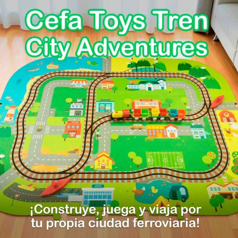 CEFA Tren City Adventures con Alfombra Infantil- Vehículos, Trenes Y Parkings|Primera Infancia Y Preescolar