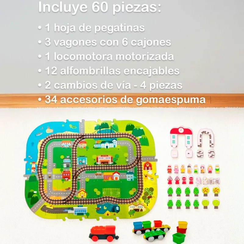 CEFA Tren City Adventures con Alfombra Infantil- Vehículos, Trenes Y Parkings|Primera Infancia Y Preescolar