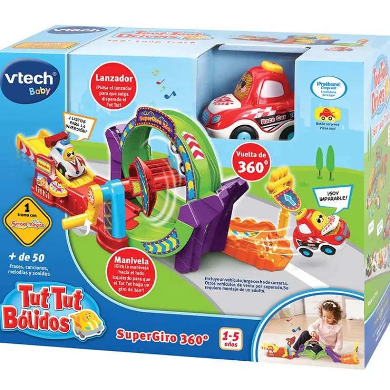 VTECH Vehículos, Trenes Y Parkings|Tut Tut Bólidos Supergiro 360º + Coche Carreras