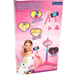 LEXIBOOK Unicornio Micrófono con Pie Luminoso y Altavoz- Instrumentos Musicales