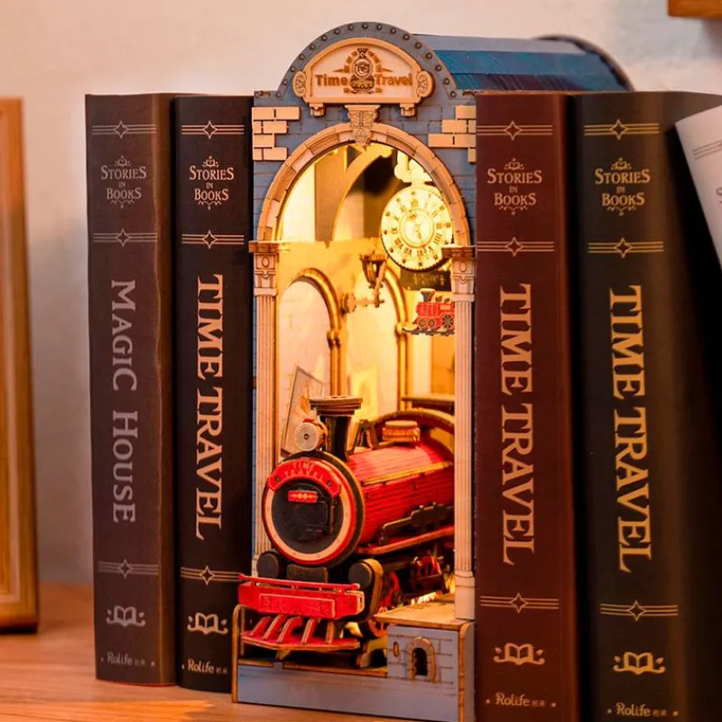 MADNESS TOYS Juegos De Construcción|Puzzles Y Construcciones|Viaje en el Tiempo Maqueta Madera Book Nook Sujetalibros