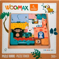 COLOR BABY Woomax Zookabee Torre + Puzzle Animales Madera- Primera Infancia Y Preescolar